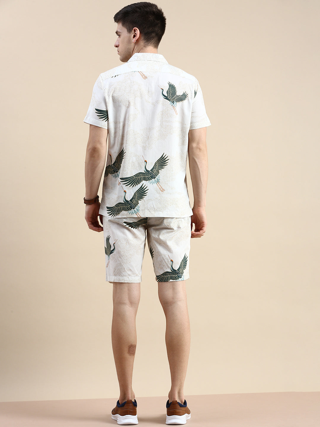 Men Cream Printed Casual Co ord Set