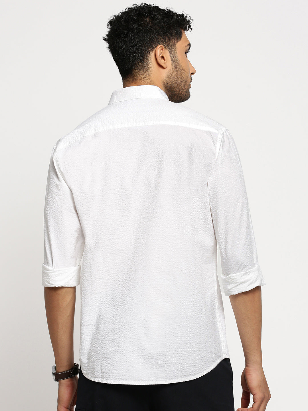 Men White Spread Collar Solid Shirt