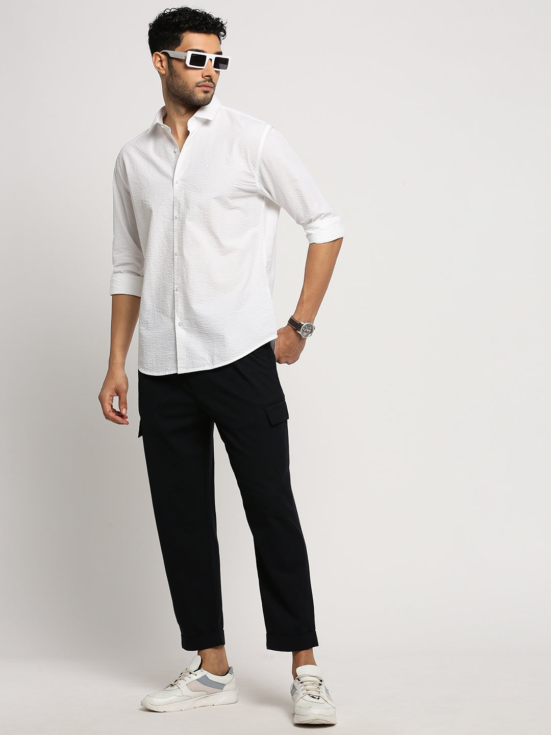 Men White Spread Collar Solid Shirt