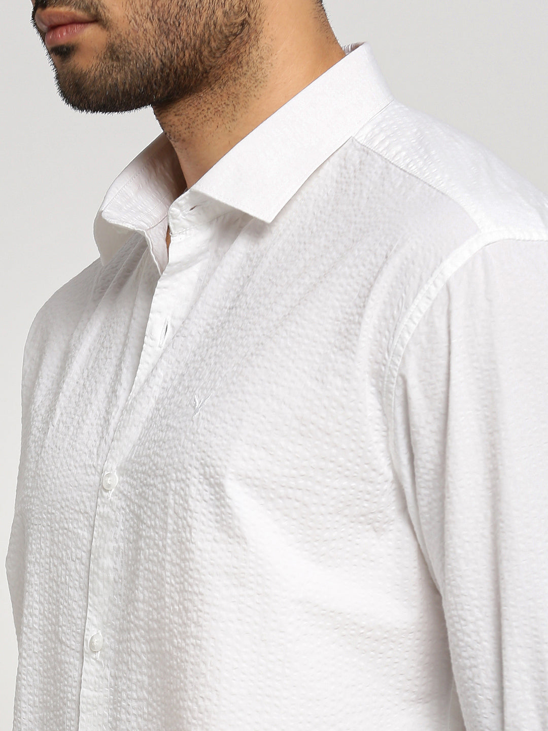 Men White Spread Collar Solid Shirt