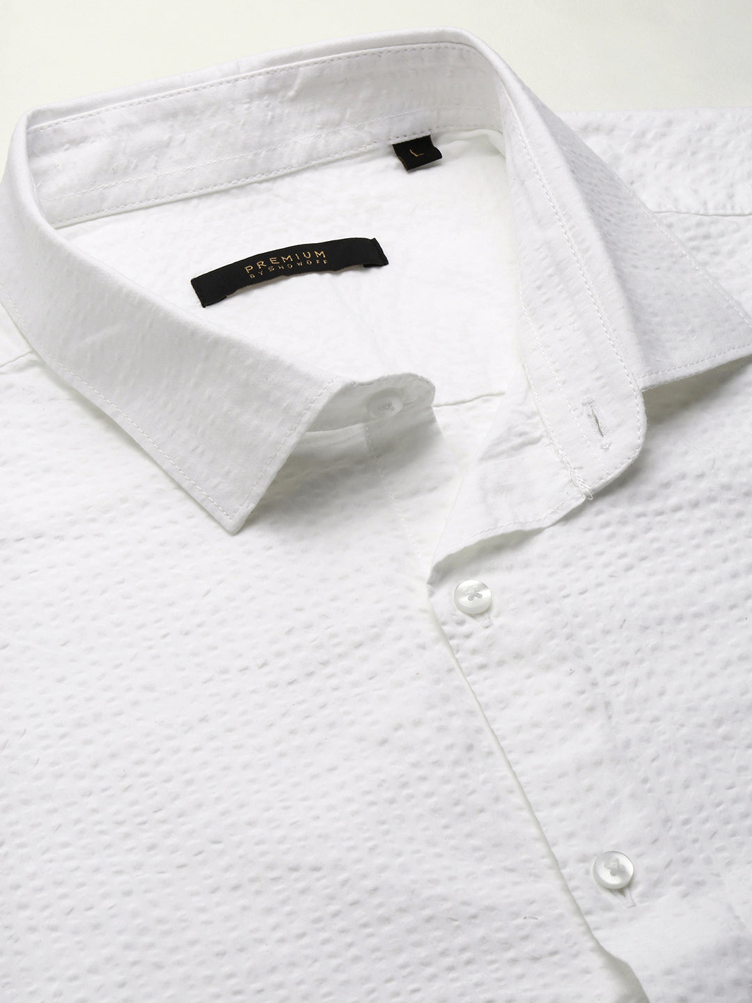 Men White Spread Collar Solid Shirt