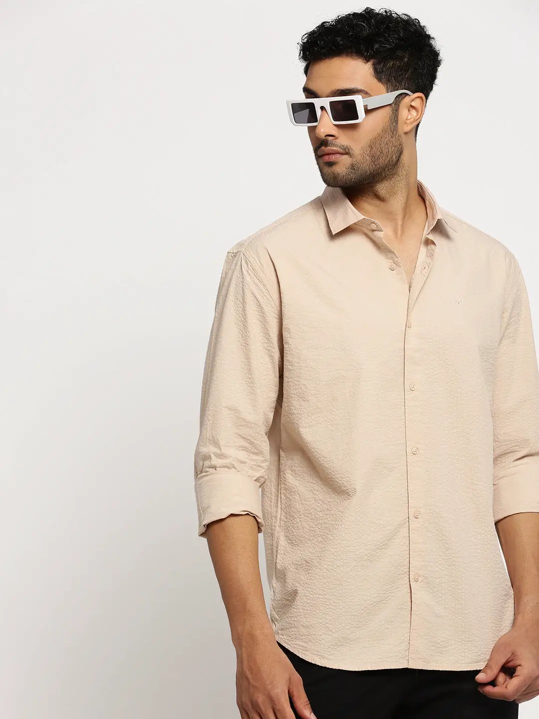 Shop Men's Peach Slim Fit Vertical Striped Spread Collar Cotton Casual Shirt | Showoffff Shop Men's Peach Slim Fit Vertical Striped Spread Collar Cotton Casual Shirt | Showoffff