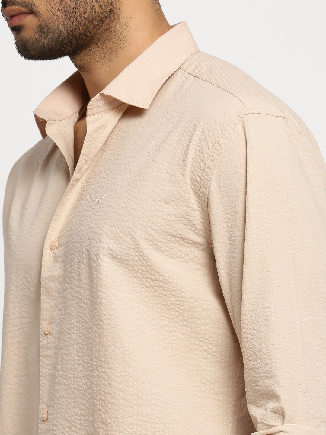 Men Peach Spread Collar Solid Shirt