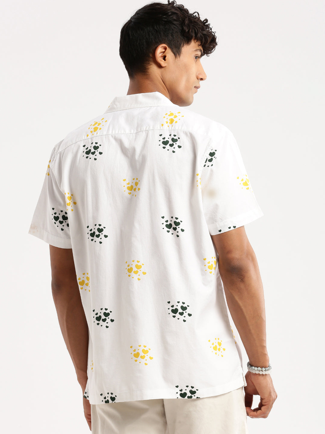 Men White Cuban Collar Graphic Shirt