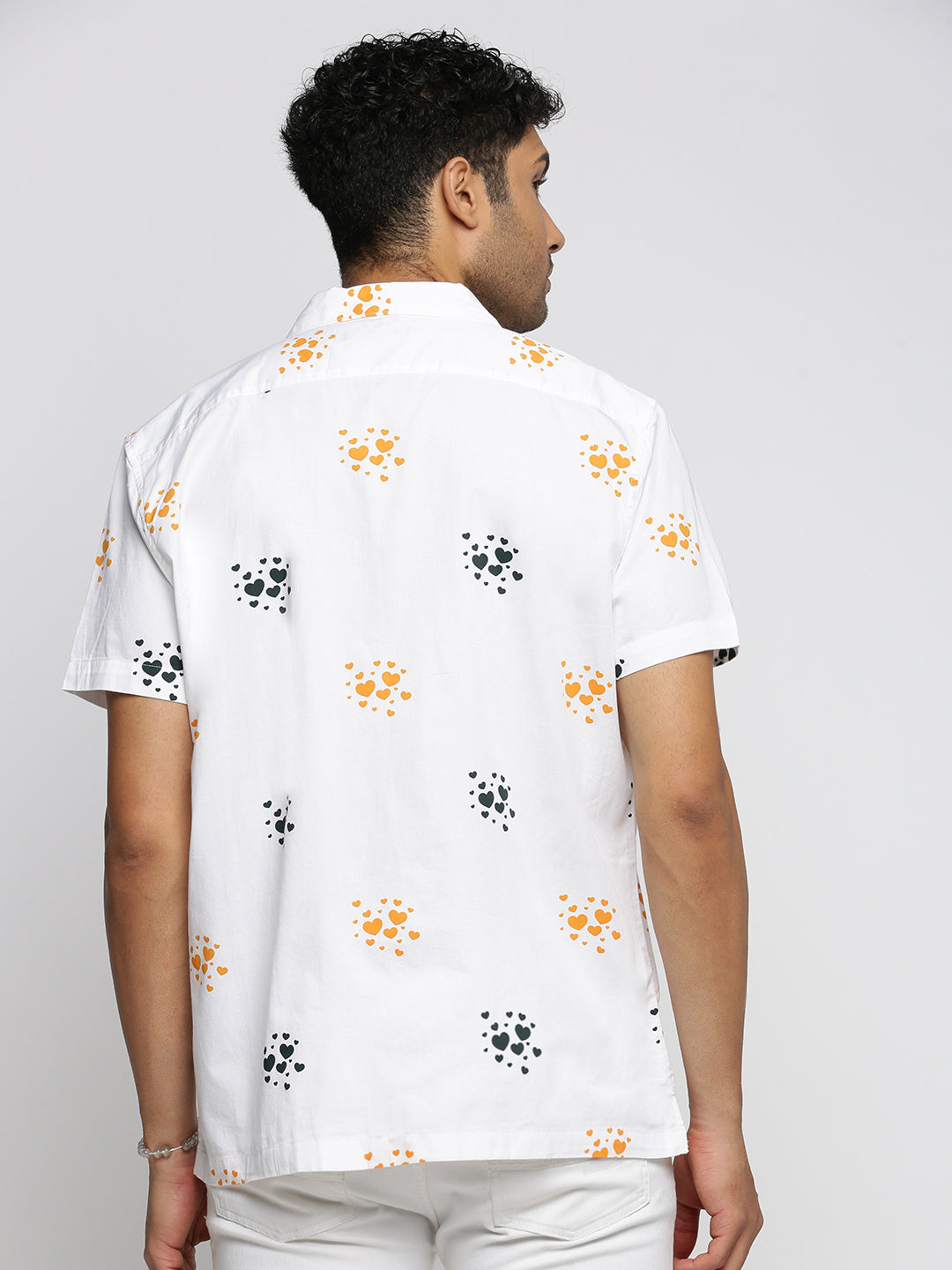 Men White Cuban Collar Graphic Shirt