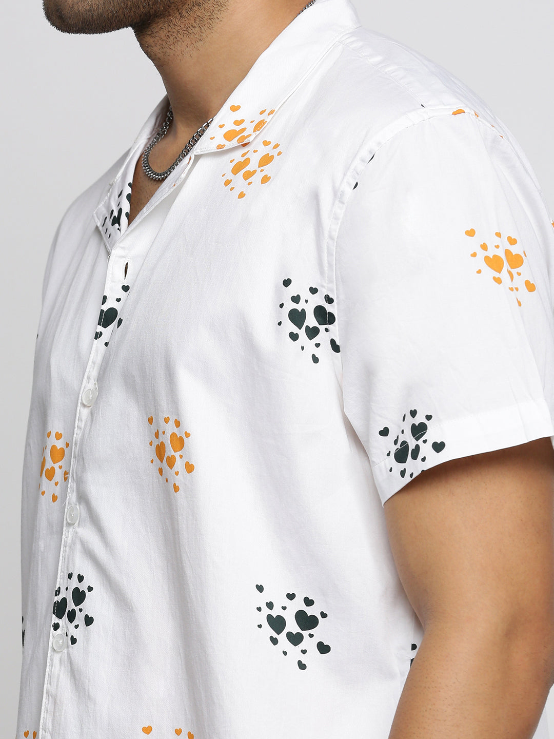 Men White Cuban Collar Graphic Shirt