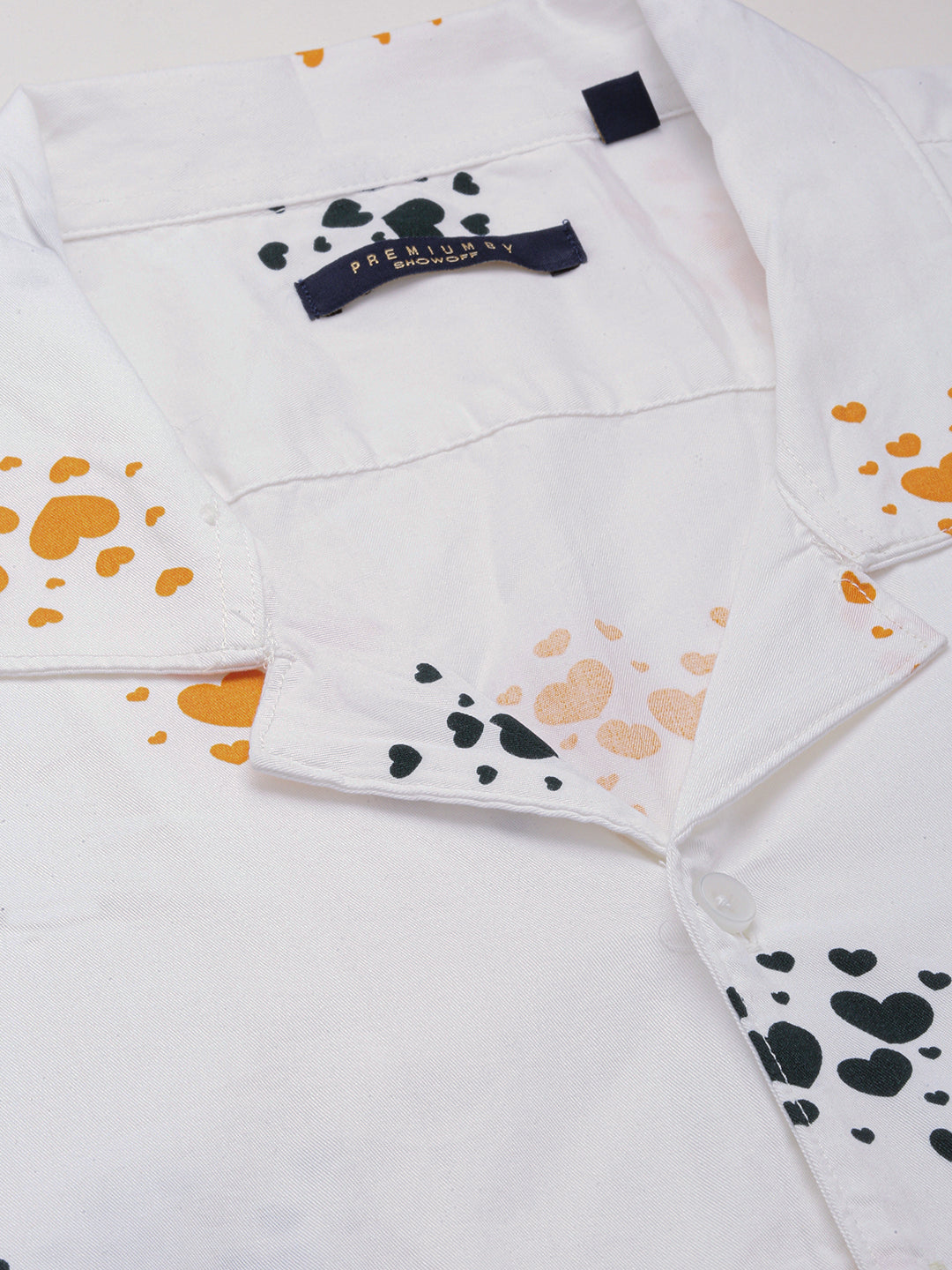 Men White Cuban Collar Graphic Shirt