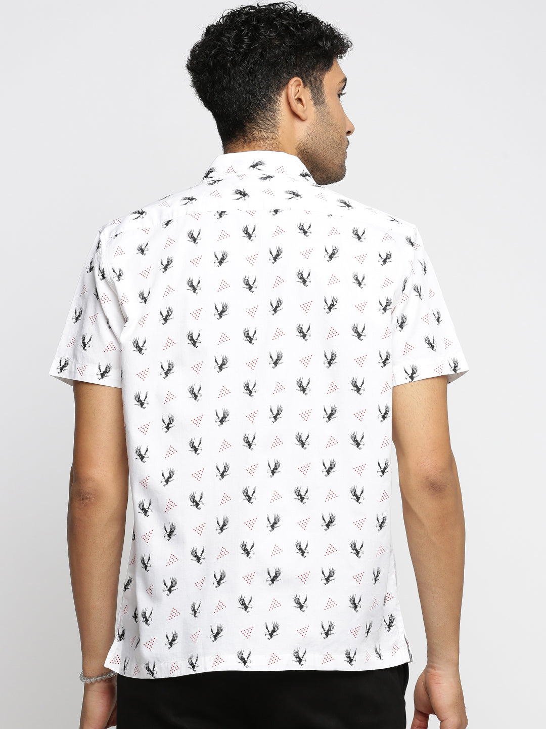 Men White Cuban Collar Graphic Shirt