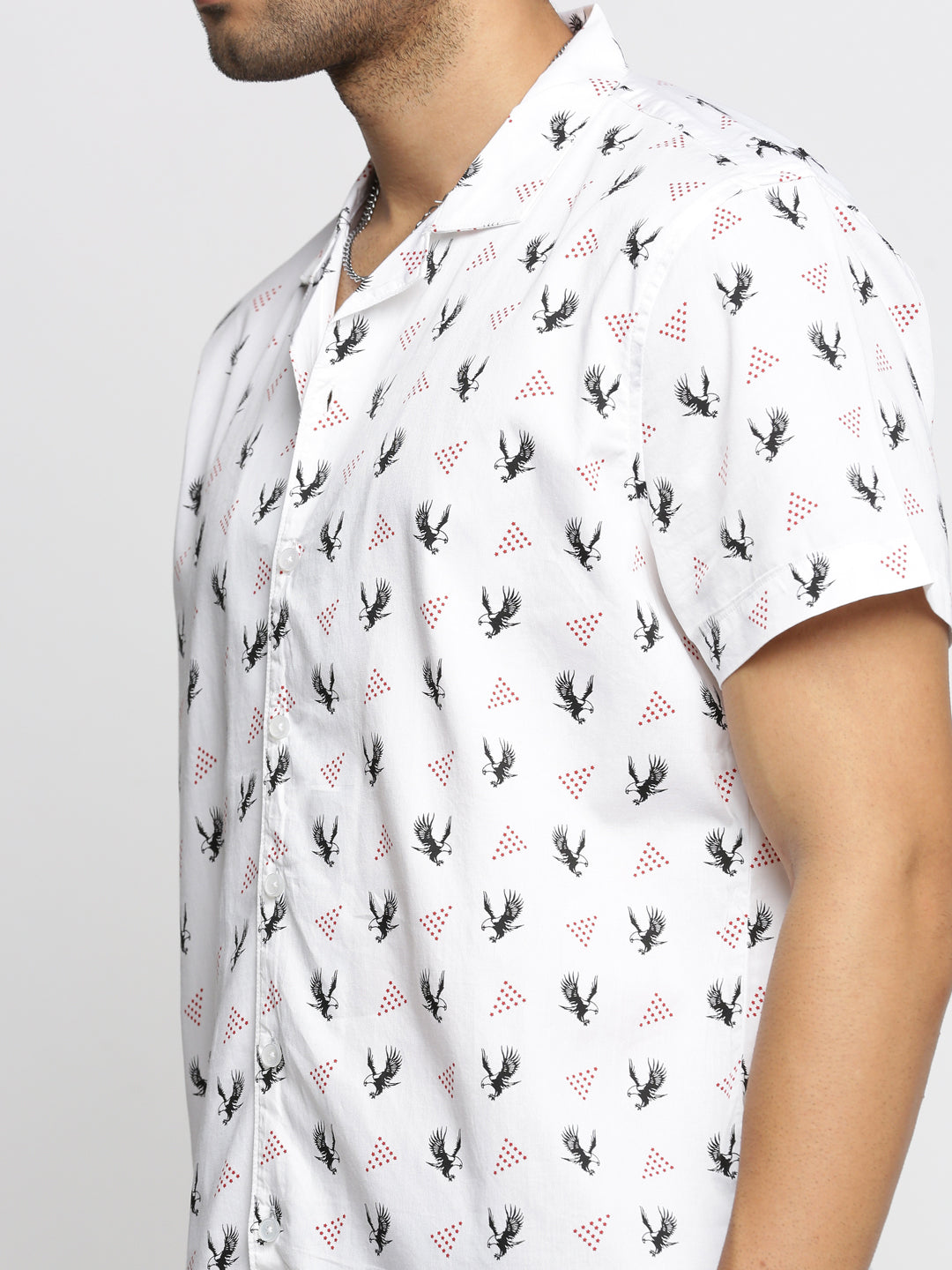 Men White Cuban Collar Graphic Shirt