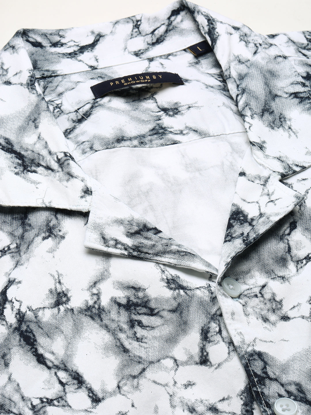 Men's White Cuban Collar Abstract Shirt