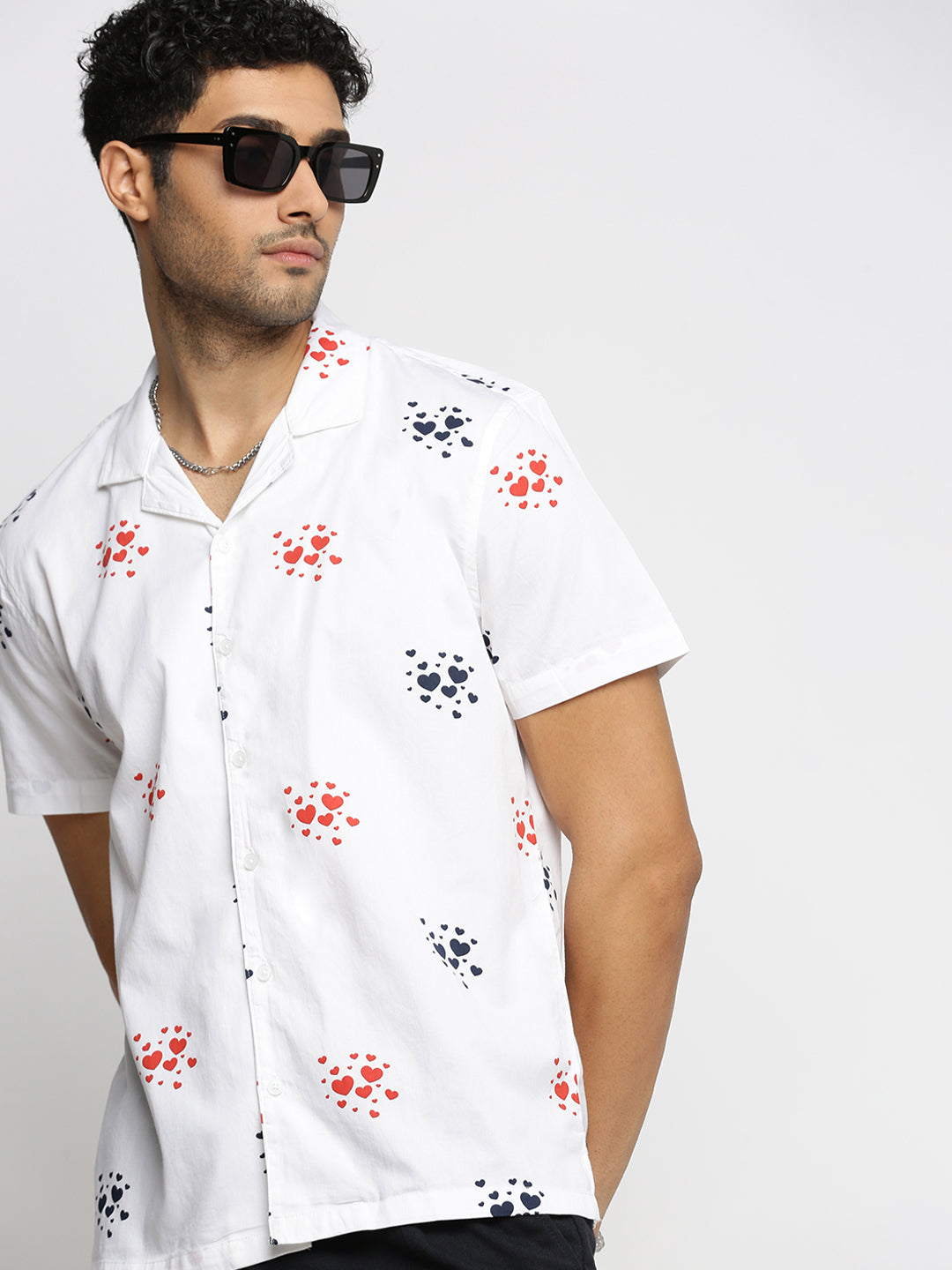 Men White Cuban Collar Graphic Shirt