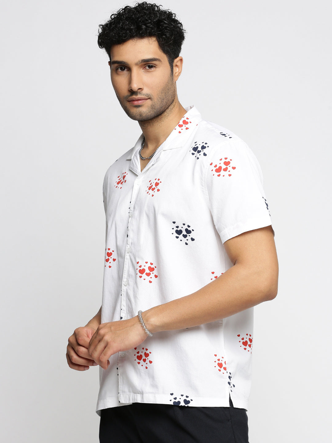 Men White Cuban Collar Graphic Shirt