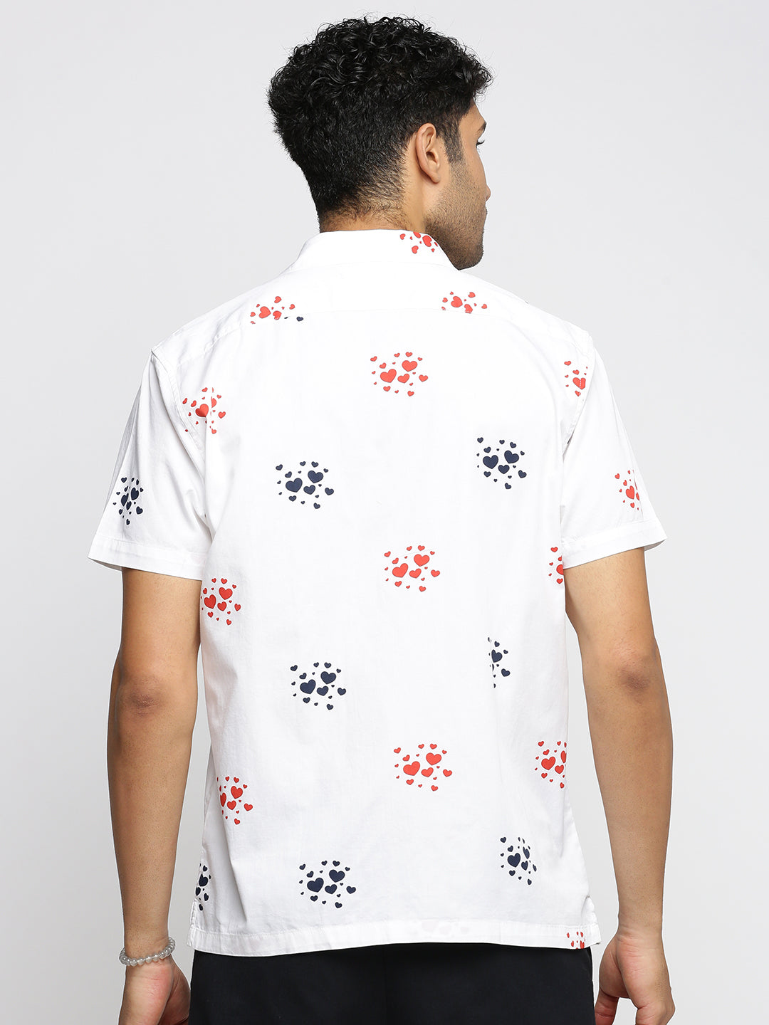 Men White Cuban Collar Graphic Shirt