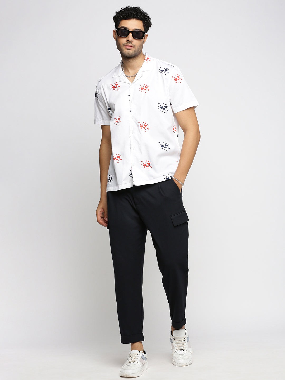 Men White Cuban Collar Graphic Shirt