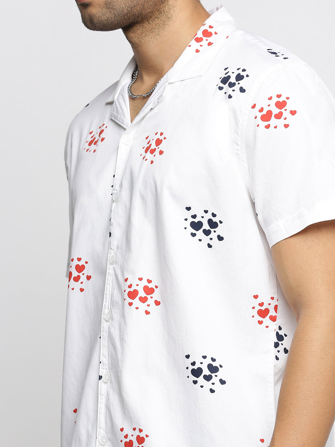 Men White Cuban Collar Graphic Shirt