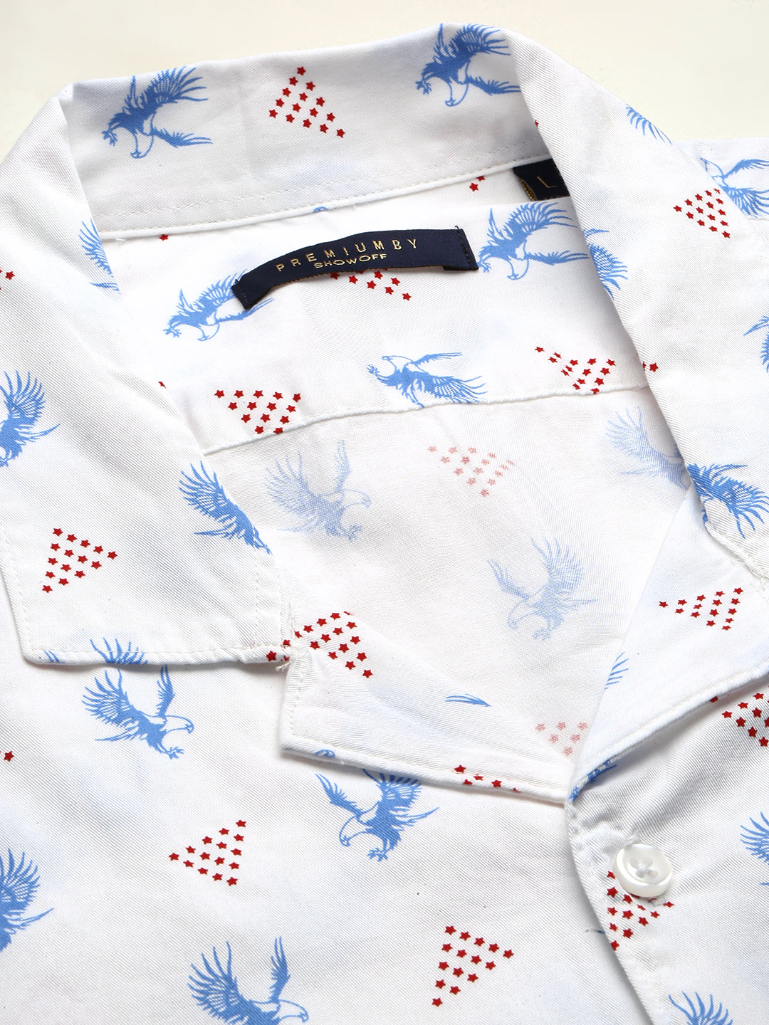 Men White Cuban Collar Graphic Shirt