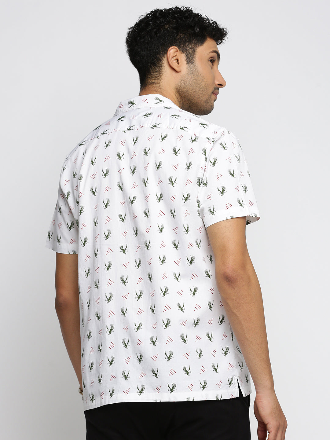 Men White Cuban Collar Graphic Shirt