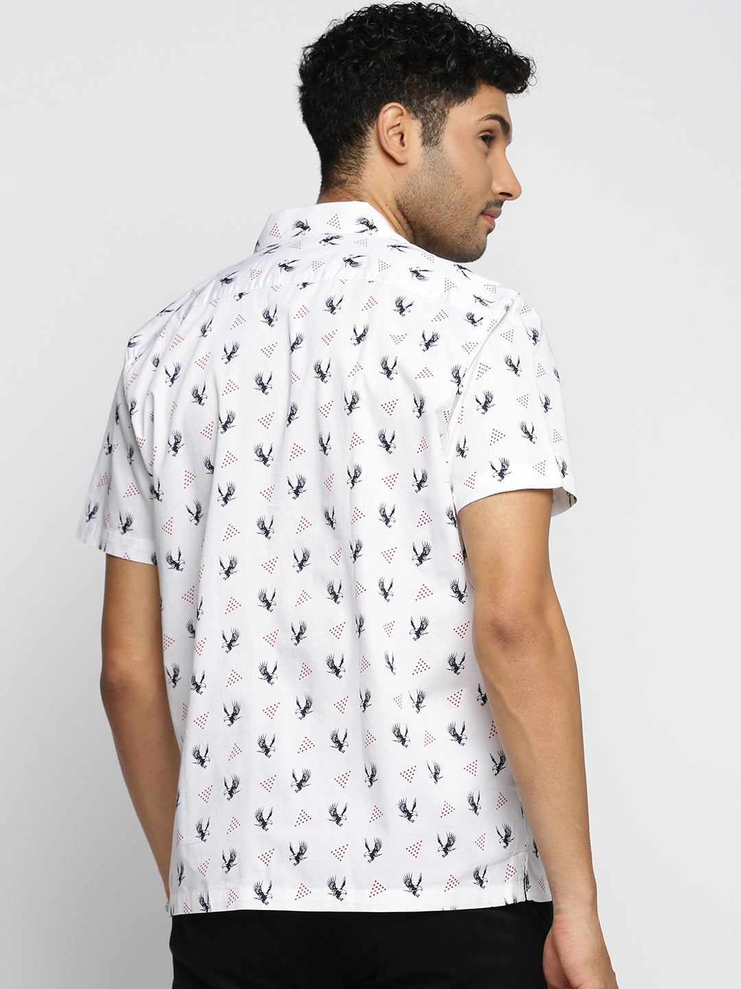 Men White Cuban Collar Graphic Shirt