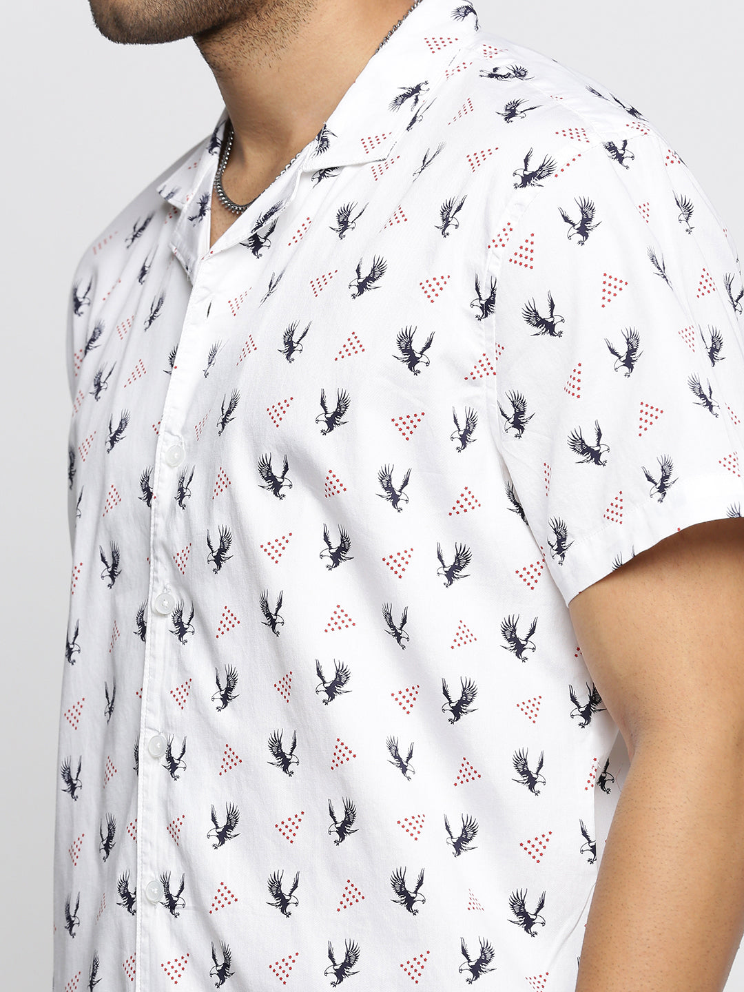 Men White Cuban Collar Graphic Shirt