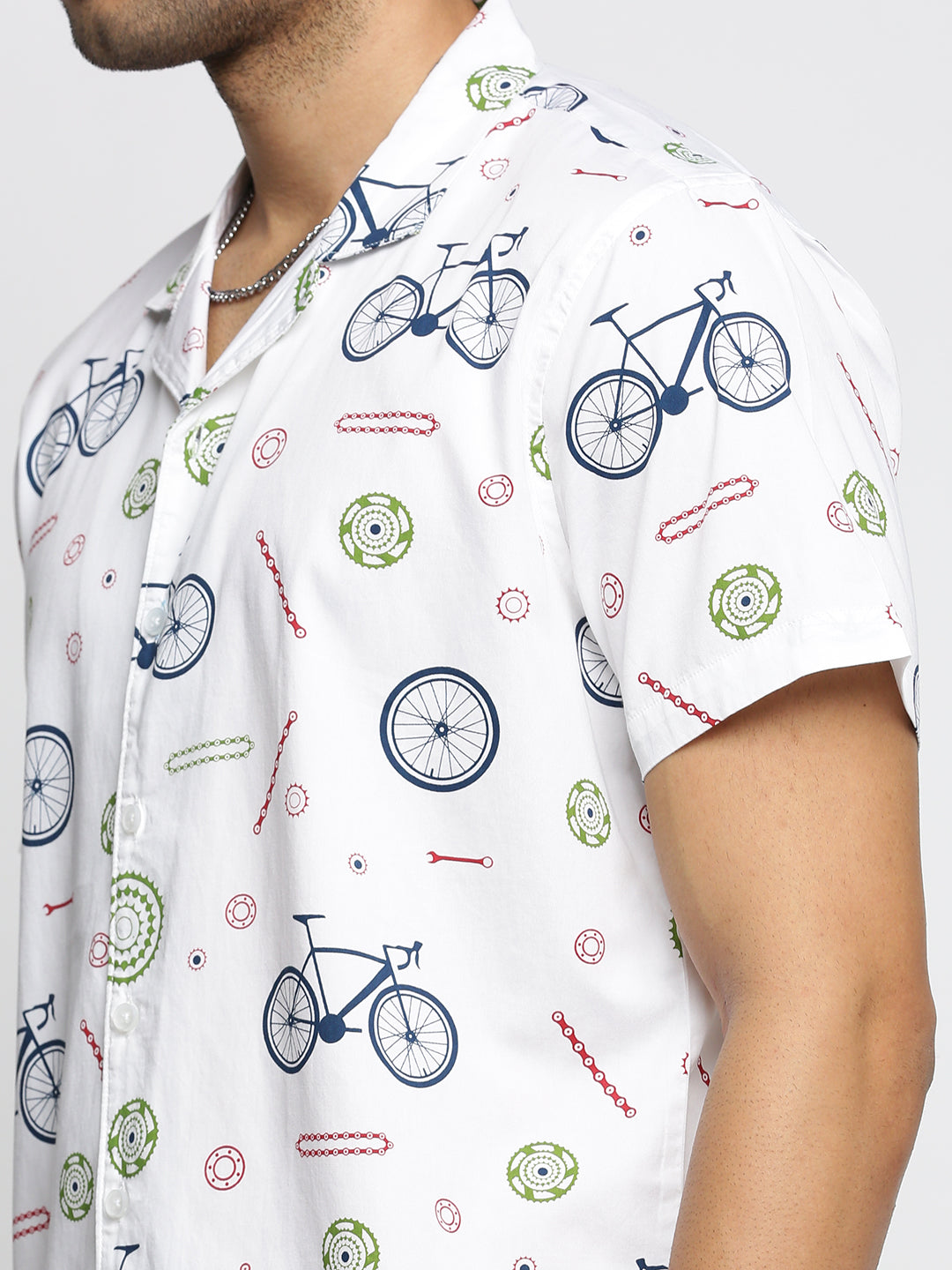 Men White Cuban Collar Graphic Shirt