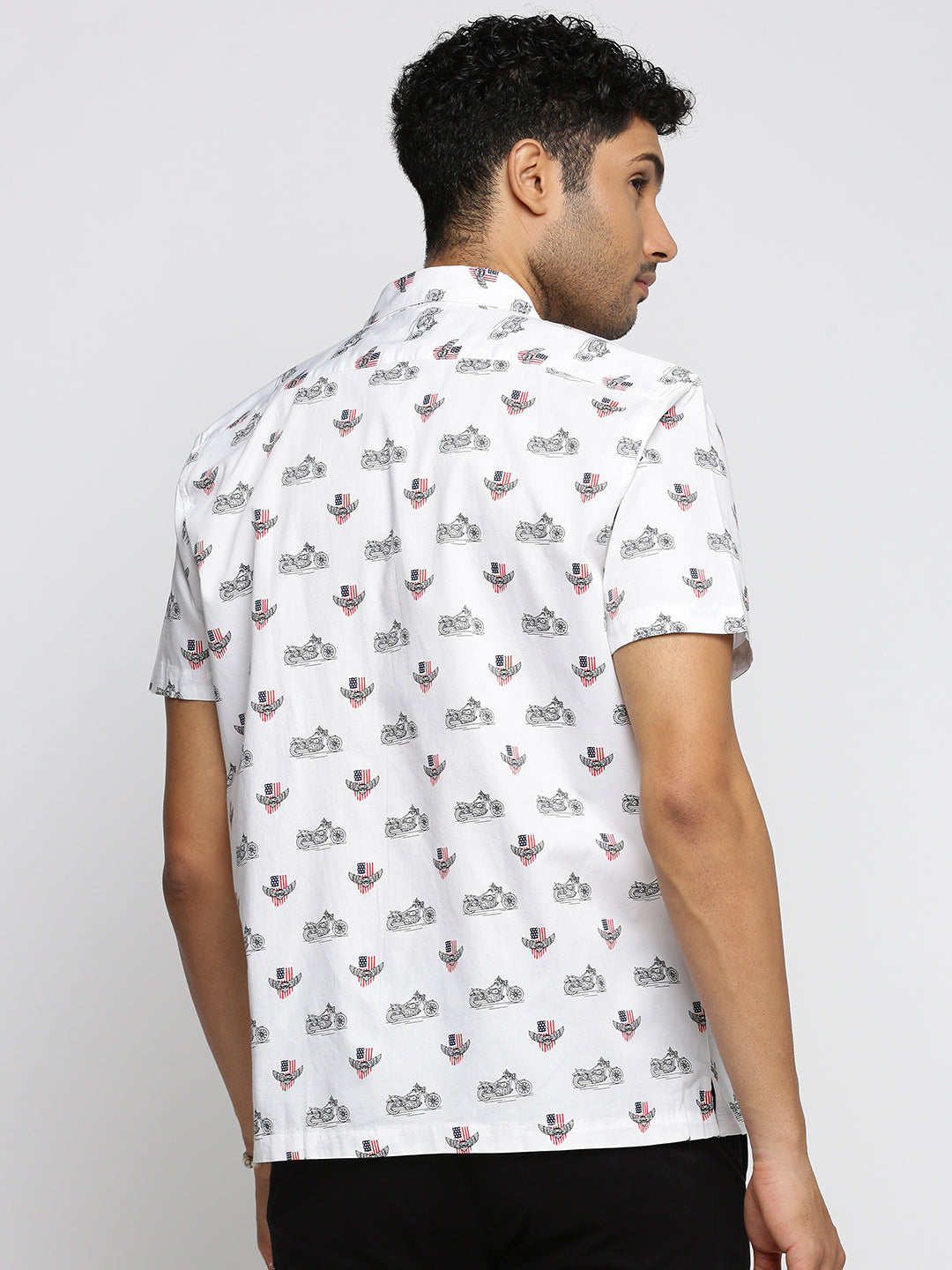 Men White Cuban Collar Graphic Shirt