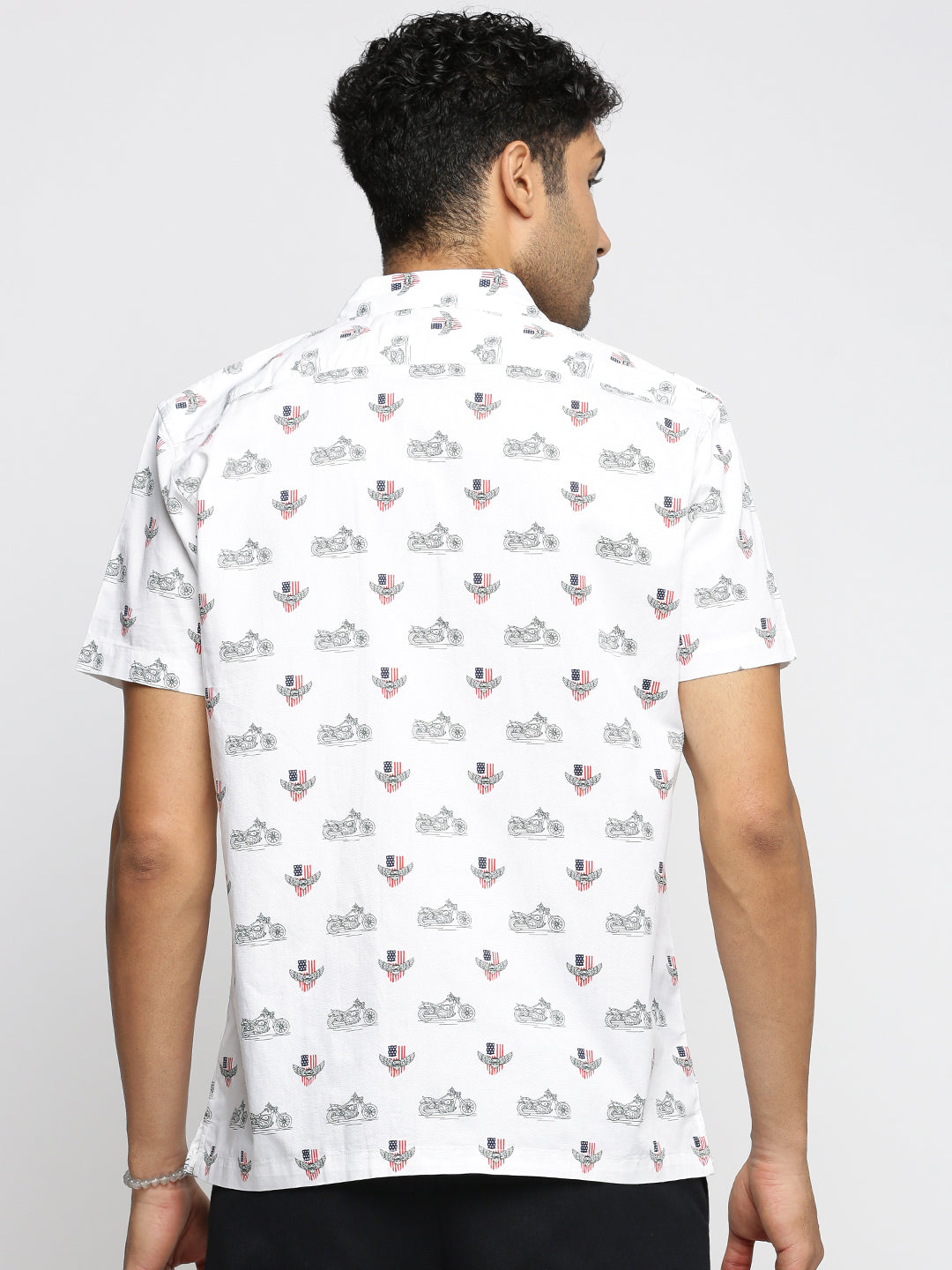 Men White Cuban Collar Graphic Shirt