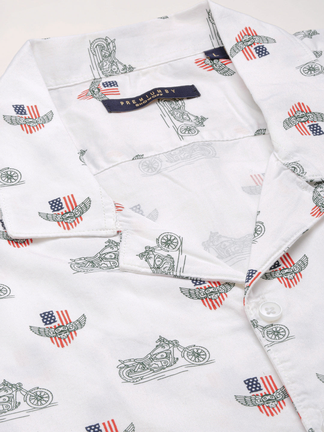 Men White Cuban Collar Graphic Shirt