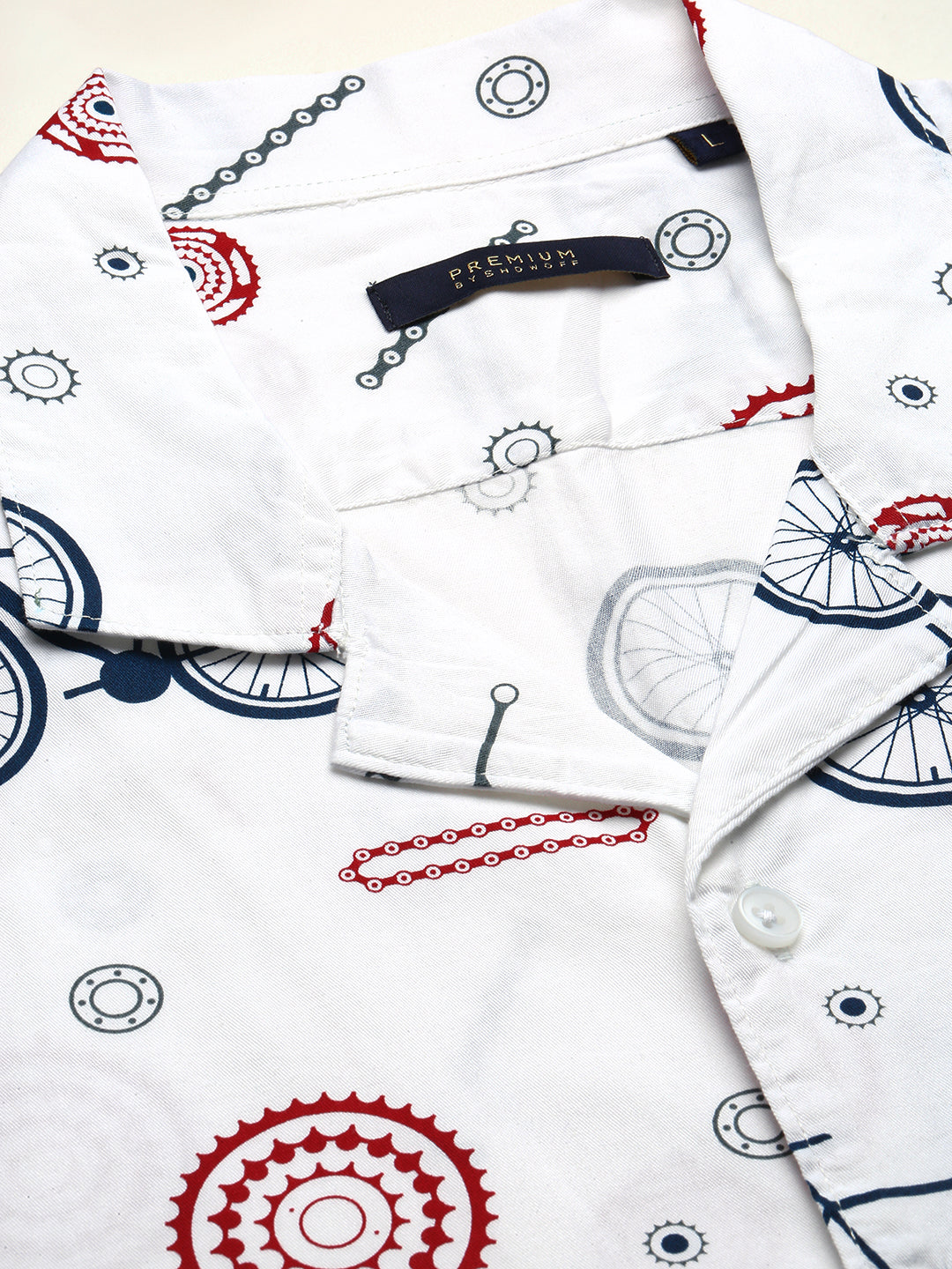 Men White Cuban Collar Graphic Shirt