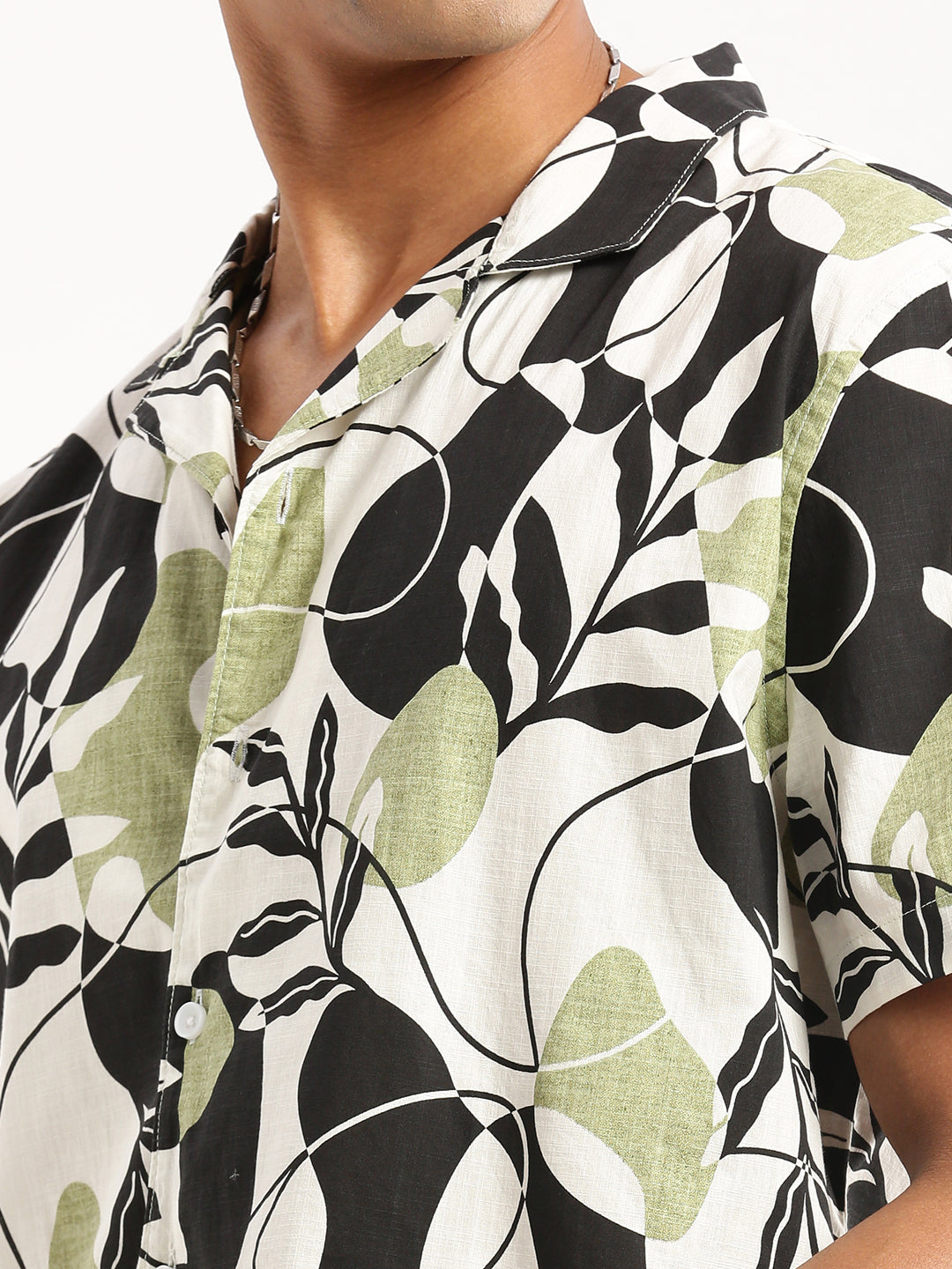 Men Black Cuban Collar Floral Shirt