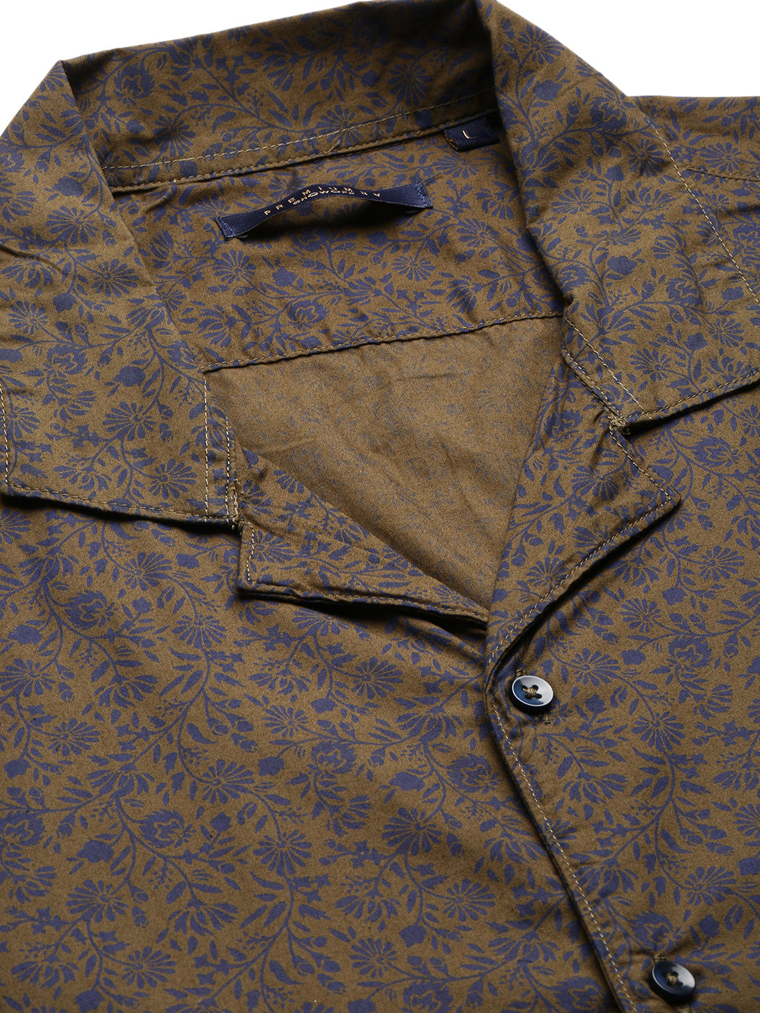 Men Olive Cuban Collar Floral Shirt