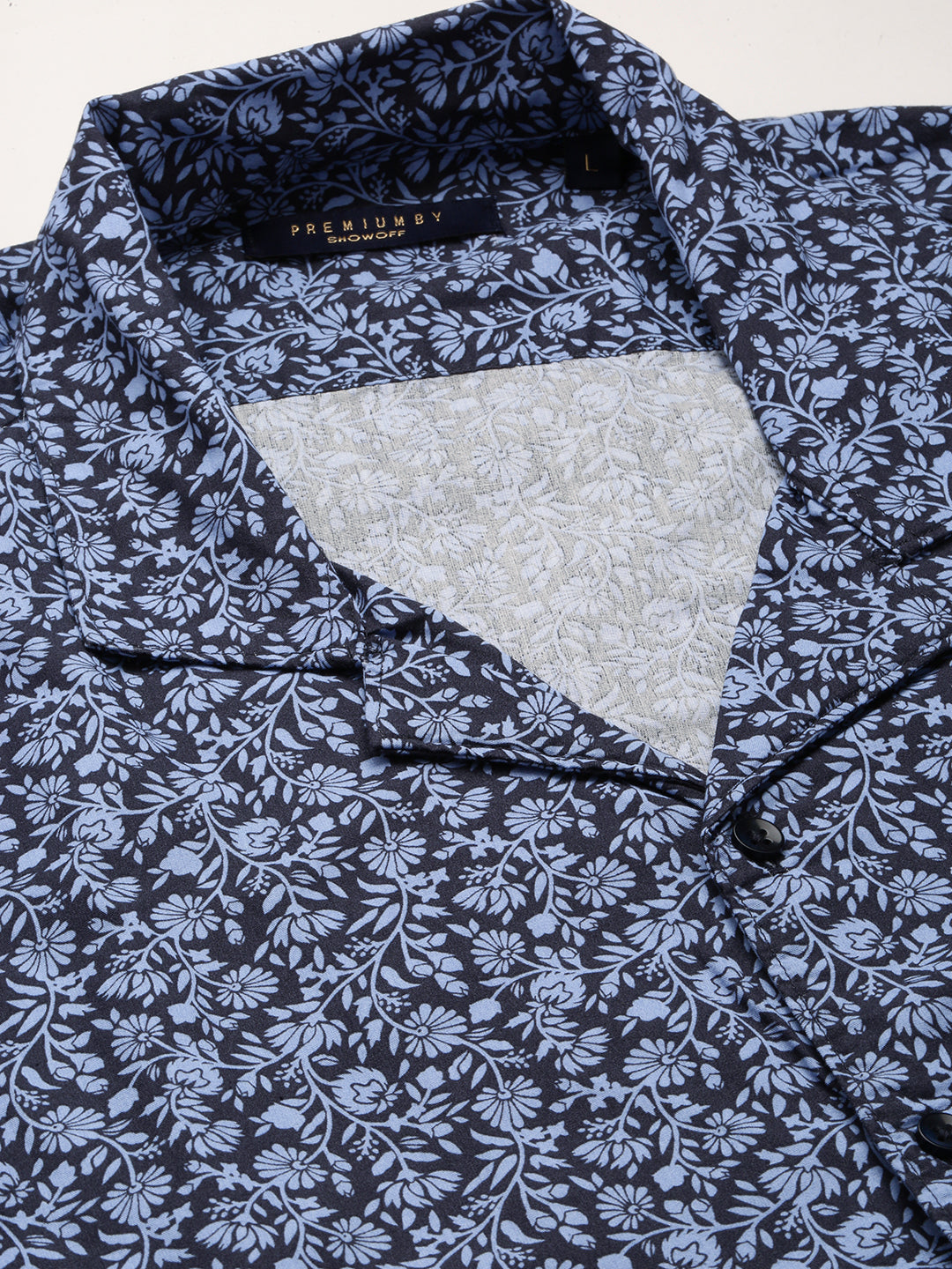 Men Blue Cuban Collar Floral Shirt