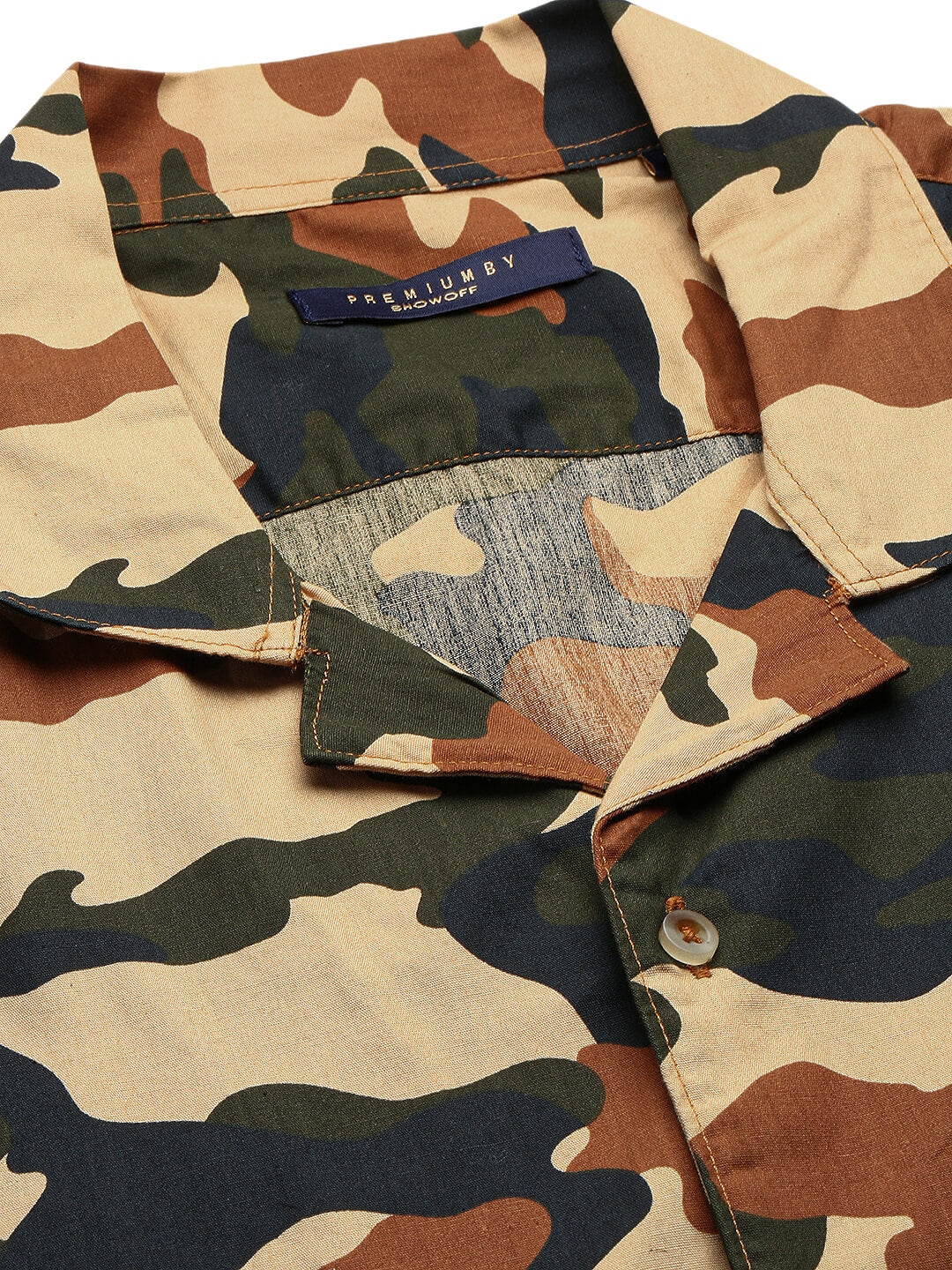 Men Olive Cuban Collar Camouflage Shirt