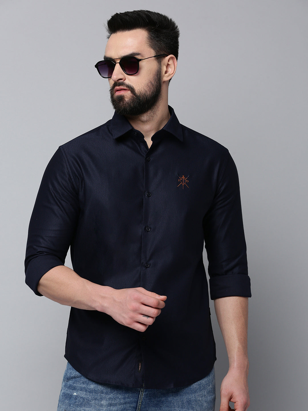 Men's Navy Solid Casual Shirt