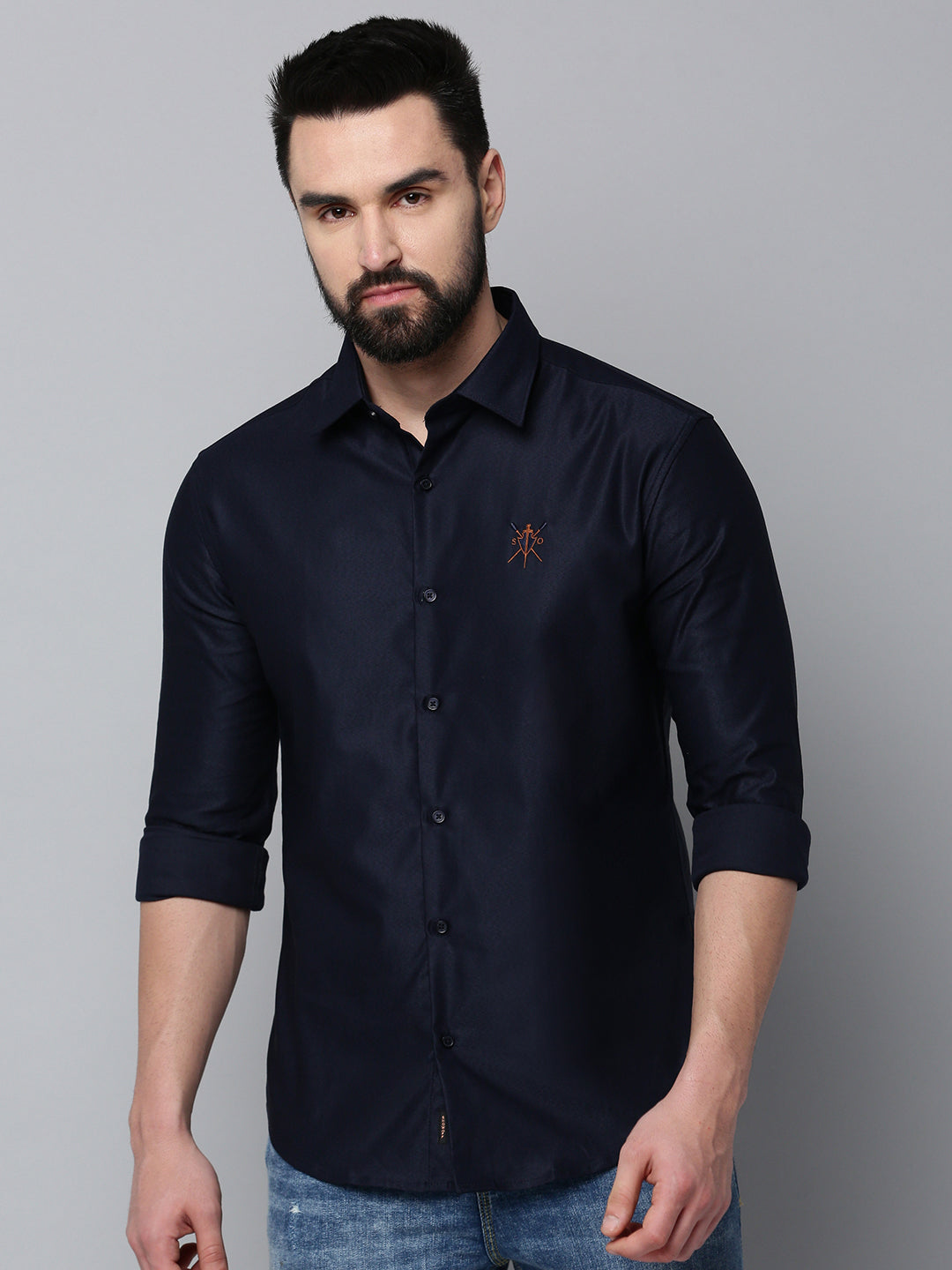 Men's Navy Solid Casual Shirt