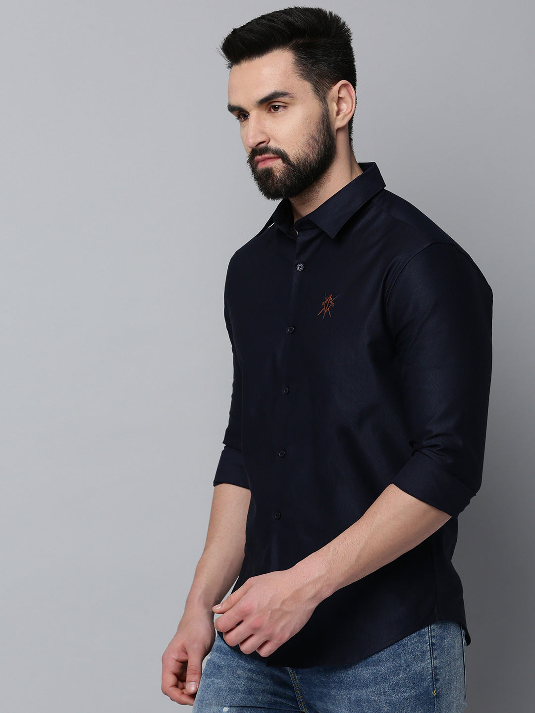 Men's Navy Solid Casual Shirt