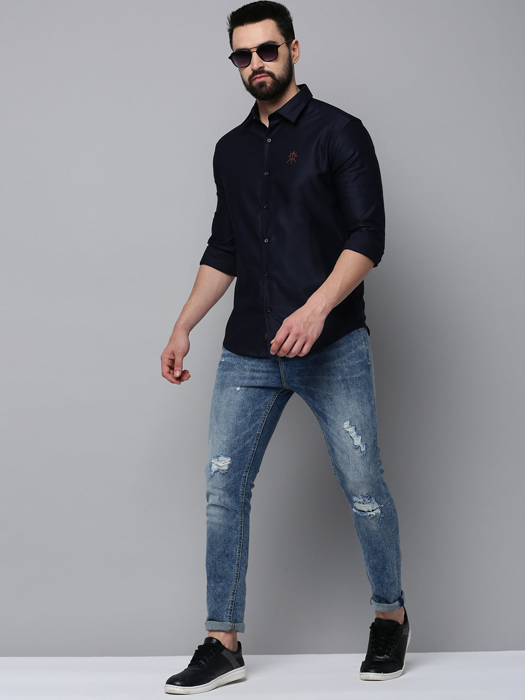 Men's Navy Solid Casual Shirt