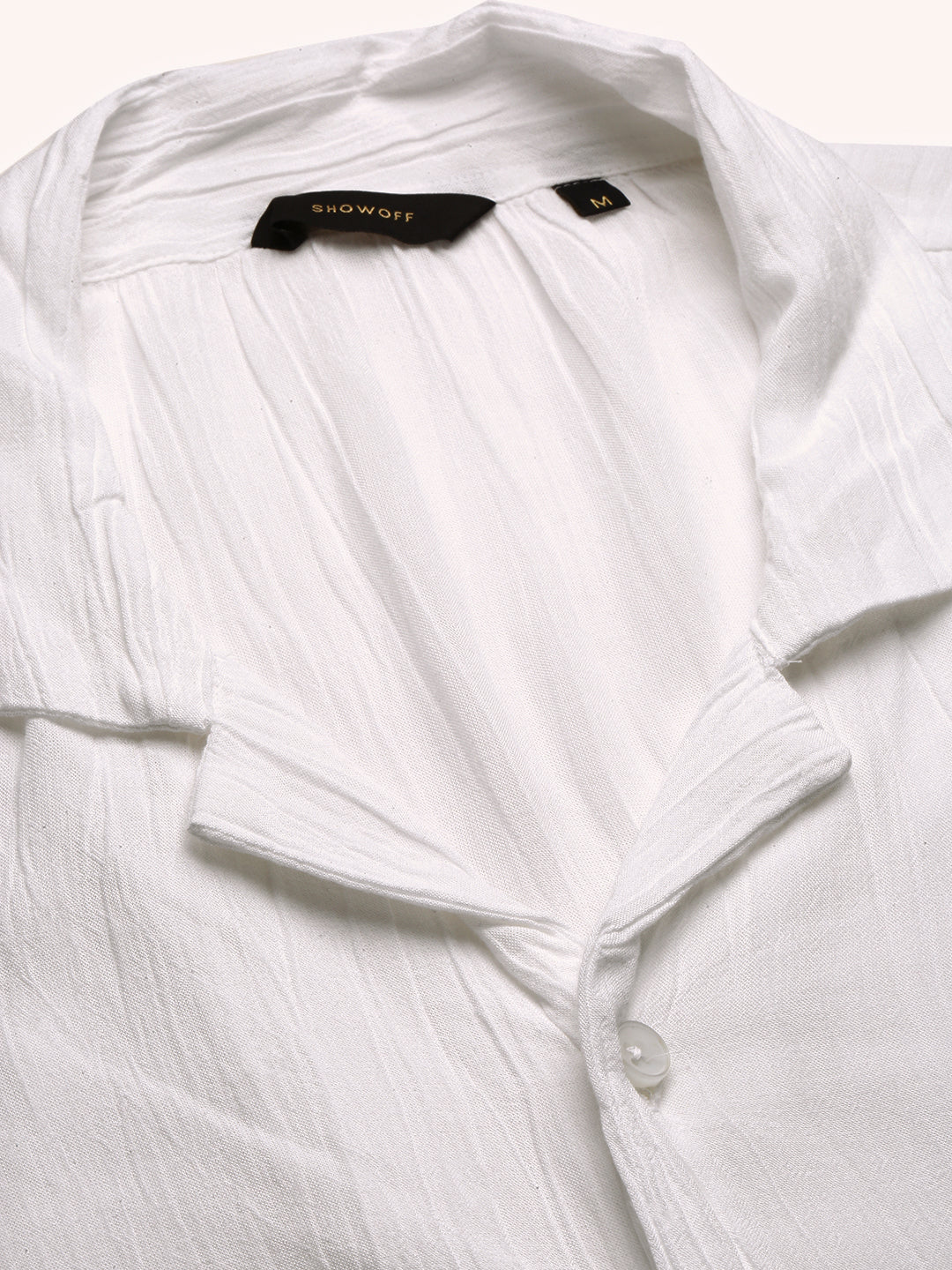 Men White Cuban Collar Solid Shirt