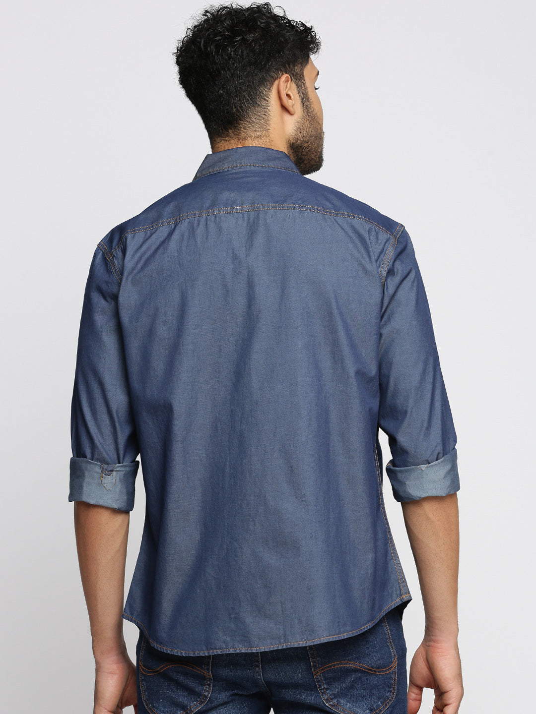 Men Navy Blue Spread Collar Solid Oversized Shirt