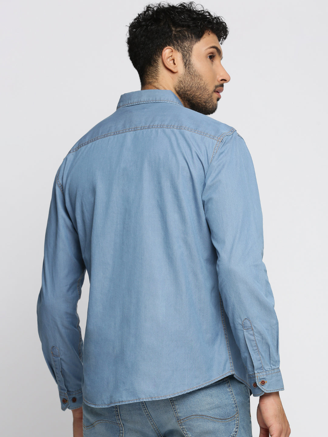 Men Blue Spread Collar Solid Oversized Shirt