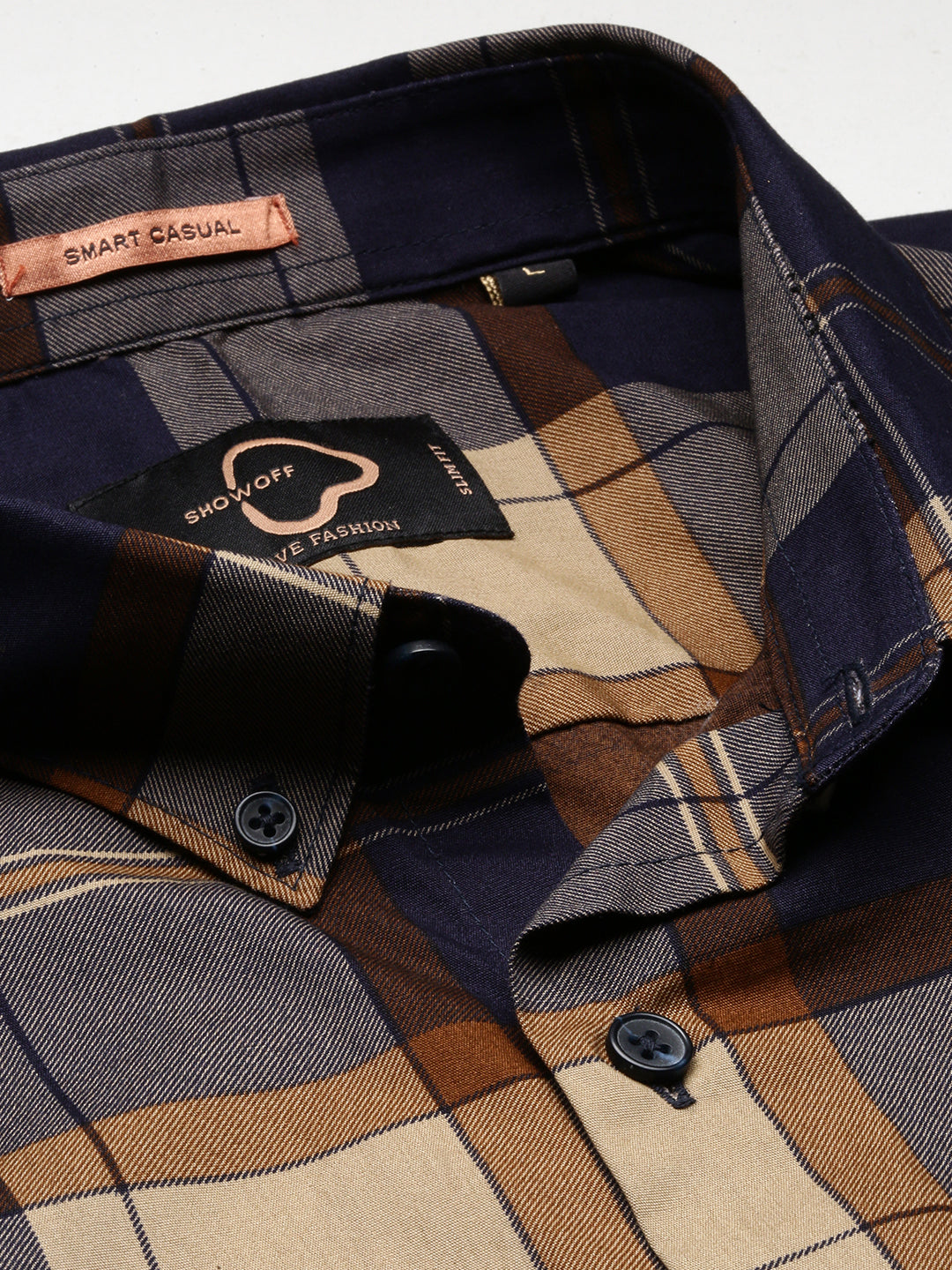 Men's Navy Blue Spread Collar Tartan Checks Shirt