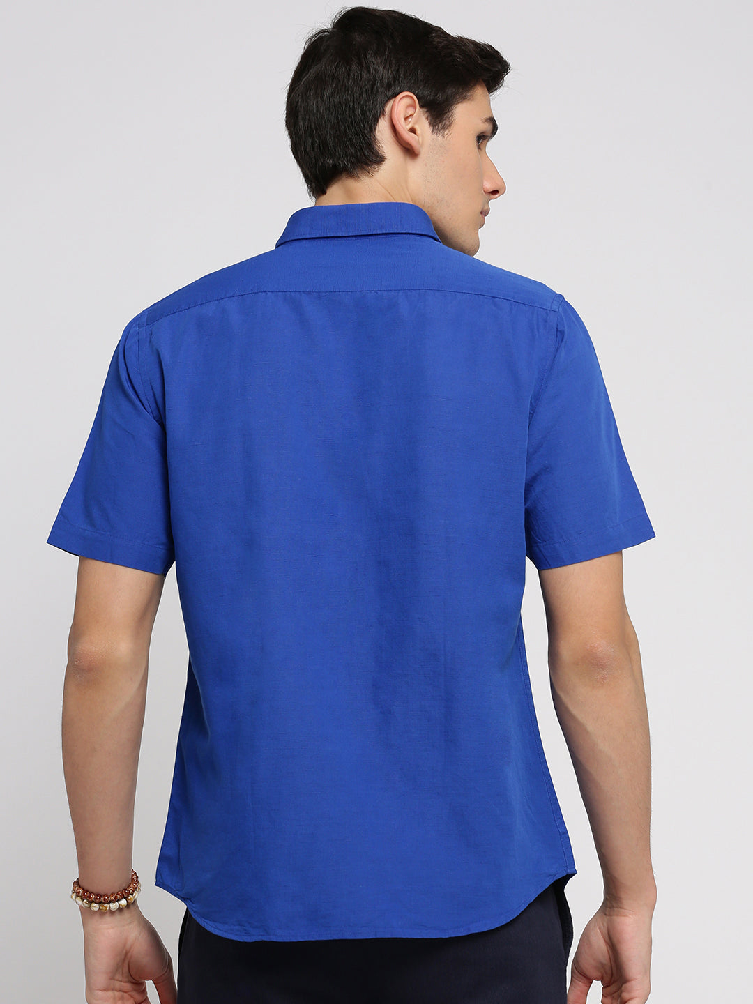 Men Blue Spread Collar Solid Shirt