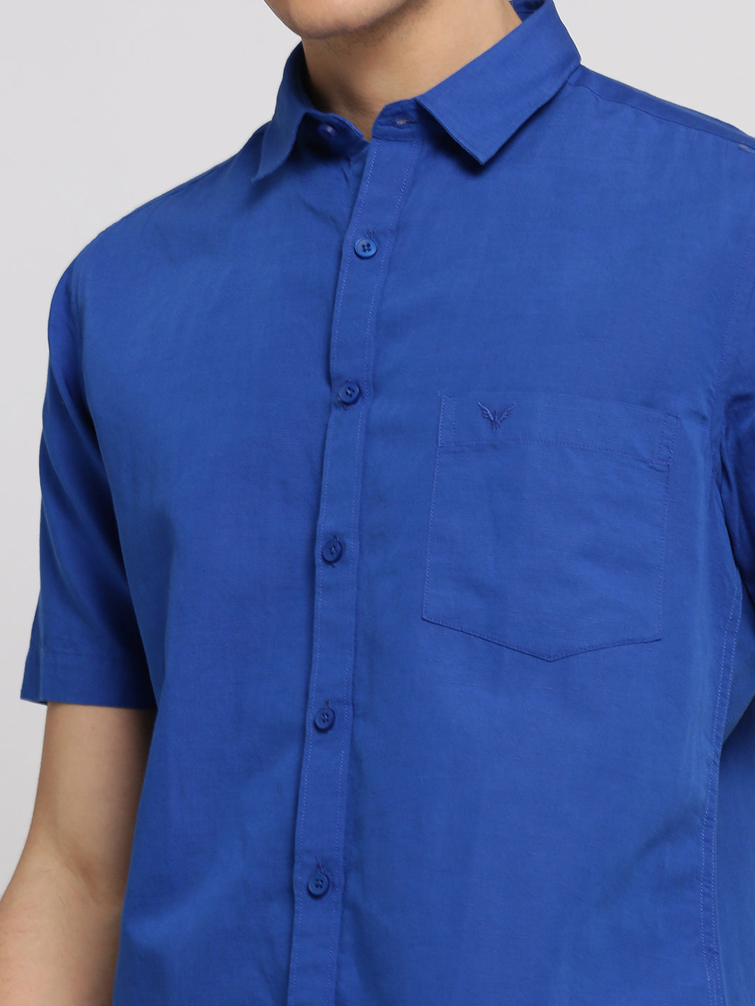 Men Blue Spread Collar Solid Shirt