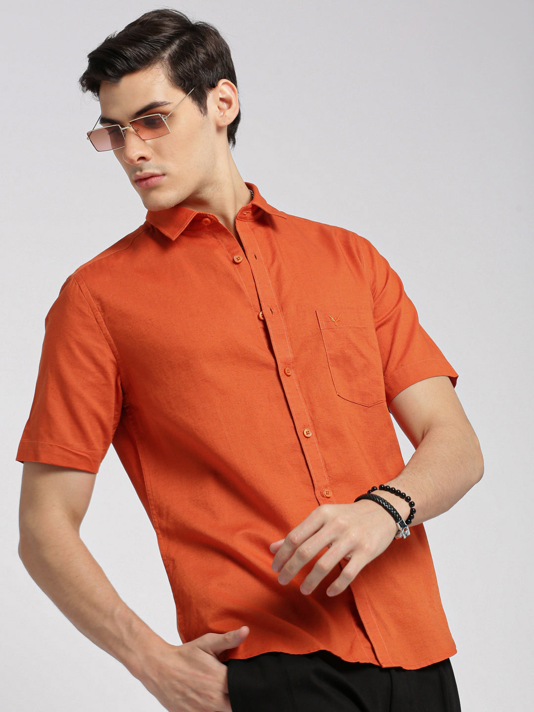 Men Rust Spread Collar Solid Shirt