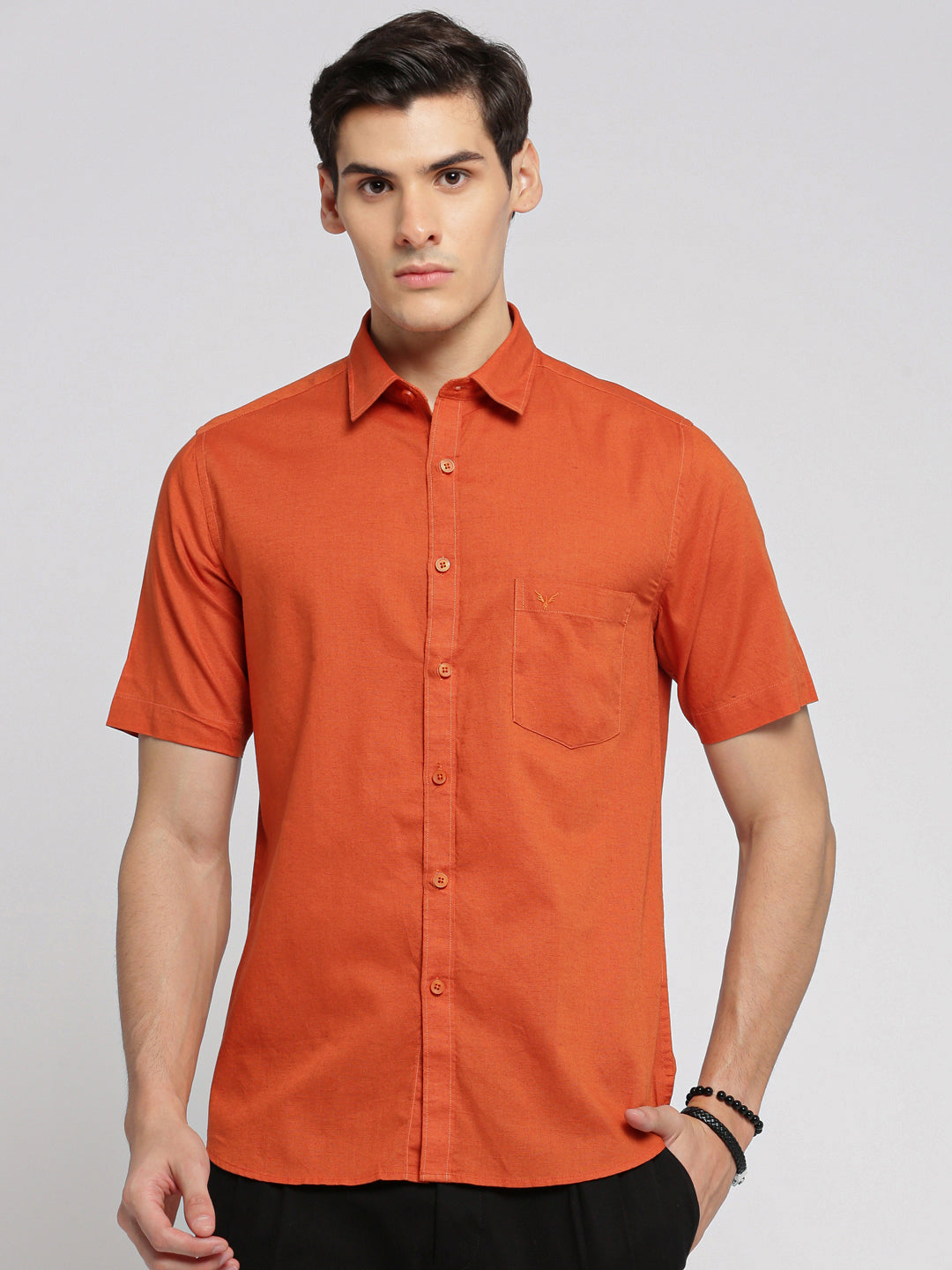 Men Rust Spread Collar Solid Shirt