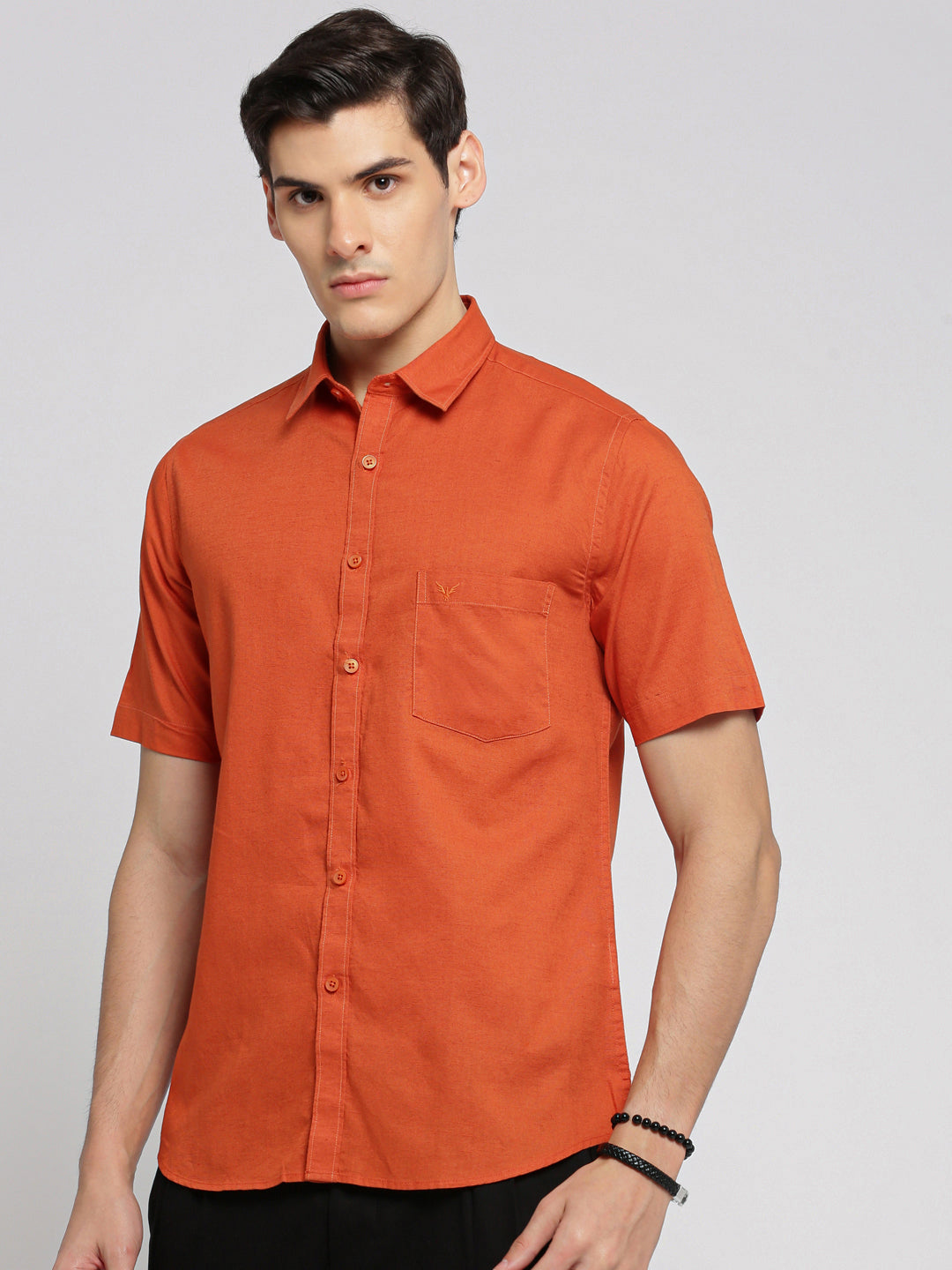 Men Rust Spread Collar Solid Shirt