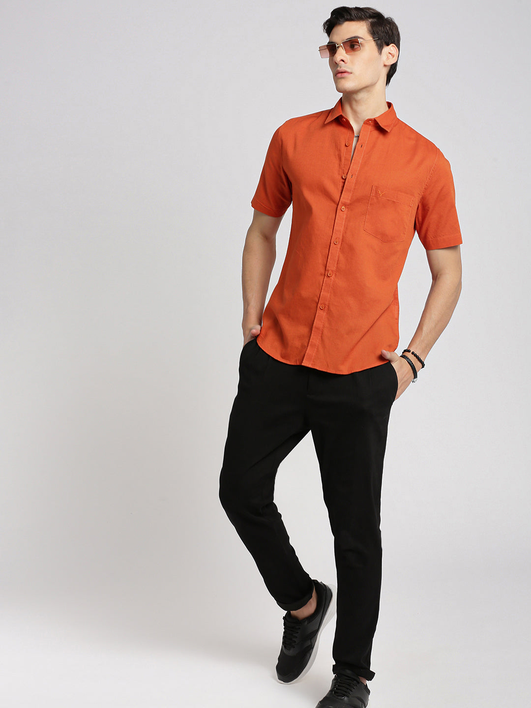 Men Rust Spread Collar Solid Shirt