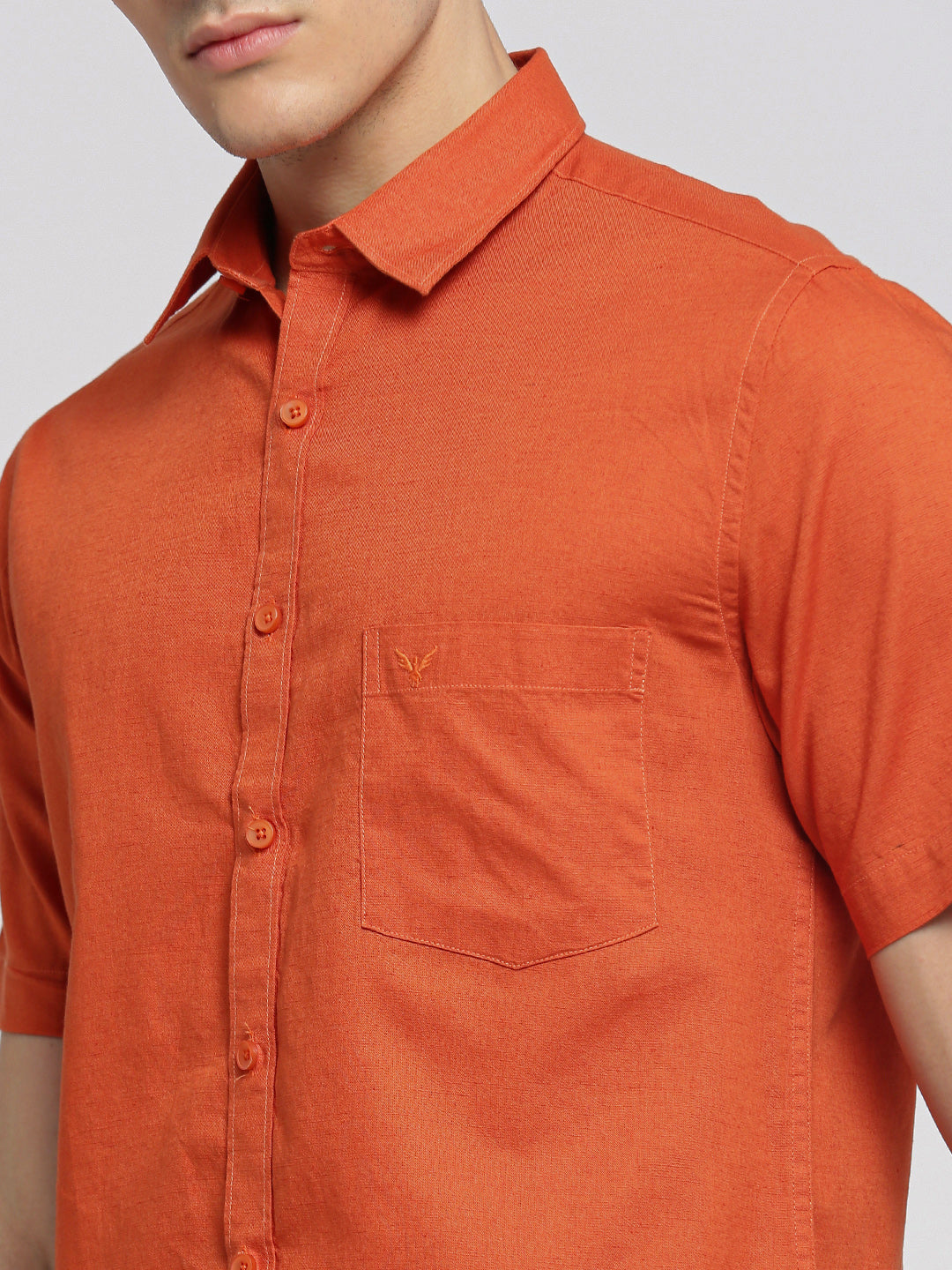 Men Rust Spread Collar Solid Shirt