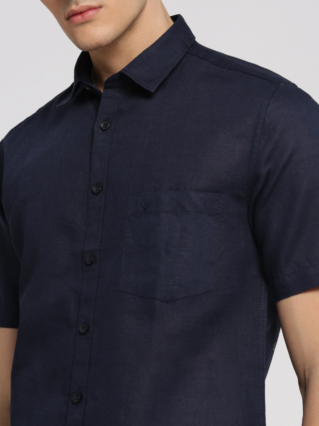 Men Navy Blue Spread Collar Solid Shirt