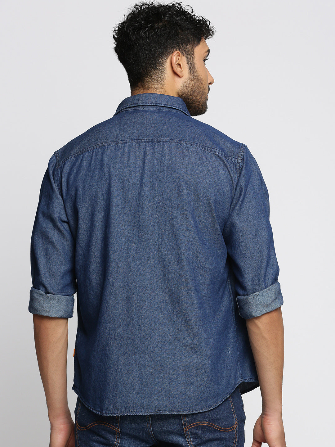 Men Navy Blue Spread Collar Solid Oversized Shirt