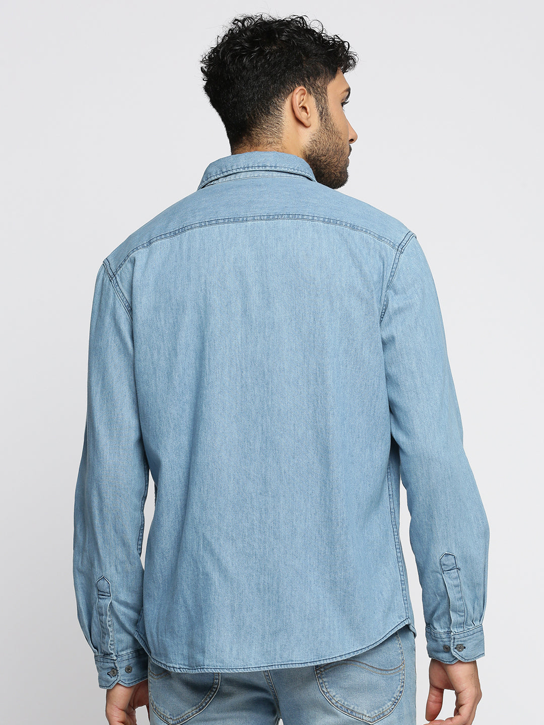 Men Blue Spread Collar Solid Oversized Shirt